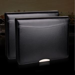 Mapp A4 Leather File File Mapp PALLER PORTFOLIO PORECACE A4 PADFOLIO Business Manager Bag Ring Binder med metalldekorativt ark 448A