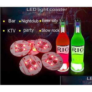 Altri articoli per feste per eventi Litecoast 6 cm LED sottobicchiere di birra Adesivi colorati Luci lampeggianti per bar Bevande divertenti Drop Delivery Home Ga Dhmdc