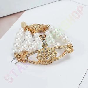 Luxury Fashion Beaded Pearl Bracelet Three layer diamond filled Saturn Bracelets Charming women wear Noble Elegant Gold and silver bicolor Vivian121