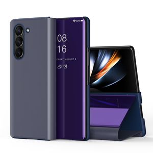 Samsung Galaxy Z Fold 5 için Ayna Yüz Kılıfları Kılıf Flip Kitap Kaplama Akıllı Kapak Standı