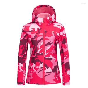 Avcılık Ceketler Kadın İlkbahar Sonbahar Kamuflaj Yürüyüş Kapüşonlu Tırmanma Kamp Nefes Spor Giyim Su Geçirmez Açık Rüzgarlık