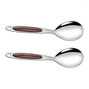 Conjuntos de Louça 2 Pçs Colher de Arroz de Aço Inoxidável Colheres de Servir Suprimentos de Cozinha Utensílios de Mesa de Sopa Vertical Colheres Práticas de Madeira Longas