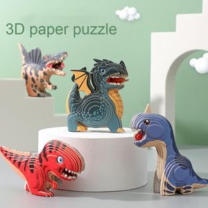 Quebra-cabeças 3D Dinossauro 3D Quebra-cabeça de Papel Para Crianças Educacionais Brinquedos Montessori Engraçado DIY Montagem Manual Modelo Tridimensional Brinquedo Para Menino Menina 230627