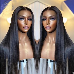 180%Density Long Silky Straight Black Natural Hairline Lace Front Wig For Black Women With Baby Hair Heat