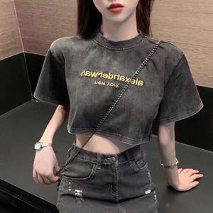 クルーネックの女性トップレディースTシャツクロップトップティーデザイナー服Tシャツ綿綿レタープリントファッションサマープルオーバー女性ブラックロック