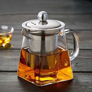 Vattenflaskor Värmebeständig glas tekanna med rostfritt stål TEA INFUSER FILTER Blomma Kettle Kung Fu Set Puer Oolong Sale 230627