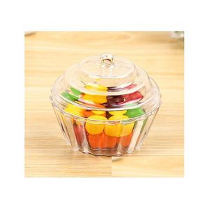 Present Wrap Mini Clear Plastic Cake Stand Box - Elegant Cupcake Favor Container med lock för fest behandlar gåvor och mer droppleverans DHIA1