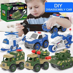 Modelo de carro fundido DIY Brinquedos de carro montados à mão Puxe para trás Veículo militar Mini modelos Motocicleta Tanque Brinquedo destacável Crianças Brinquedos educativos de quebra-cabeça 230627