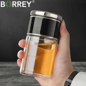 Borrey doppio vetro infusore per tè bottiglia filtro separazione del tè bottiglia d'acqua in vetro di alta qualità bicchiere da tè ecologico a tenuta stagna L230620