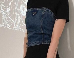 Nuovo 2023 Serbatoi di jeans da donna Crop Top Canotta designer Femminile Slim Short StreetWear Patchwork Tube Canotta da donna