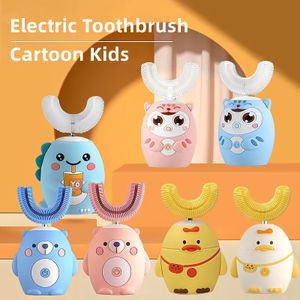 Cepillo de dientes inteligente 360 grados sónico eléctrico niños silicona en forma de U para niños con luces cepillo de dientes patrón de dibujos animados 230627