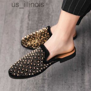 Kleid Schuhe QUAOAR Sommer Neue Coole Hausschuhe für Männer Gold Schwarz Loafer Männer Halbe Hausschuhe Anti-slip Männer Casual Schuhe flache Hausschuhe Pantoletten J230628