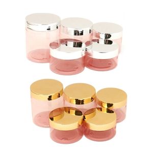 Plastic Jar Bottles Clear Pink PET Skincare Cream Pots Shiny Gold Silver Lid Empty Wide Mouth Bottle Makeup Containers For Cosmetics 250ml 200ml 150ml 120ml 100ml