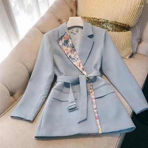 Women's Suits 2023 Spring Autumn Women Irregular Splicing Silk Scarf Blazer Lady Office Slim Jacket Solid Coat With Belt Outerwear Female