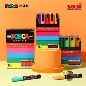 Borstar Japan Uni Posca Akrylfärgmarköruppsättning, PC3M, PC5M, PC1M, Målning DIT DIY Målarpennor för konst Hantverk Kreativitet