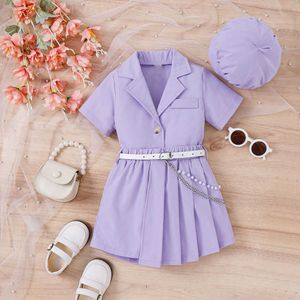 2023 Spring/Summer Girls 'Solid Color Suit Top+plisowany zestaw spódnicy z kapeluszem dla dzieci jesienne ubranie dla dzieci Zestawy chłopców