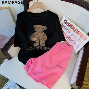 Zweiteiliges Kleid Baumwolle Bär gedruckt Sportbekleidung Shorts Anzug Frauen Sommer Mode Streetwear Kurzarm T-Shirt Casual 2 Set 230627