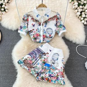 Women's Tracksuits Summer Shirt And Shorts Sets Womens Outfits Print Casual Blouses Top Short Pant Set Of Two Fashion Pieces For Women