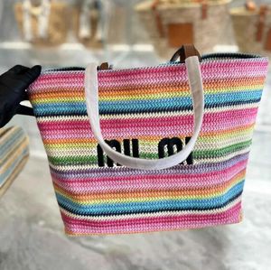 10A Rainbow Letters Embroidery Straw Woven Woven Beach Bags Shoulder Chain Bag Clutch Flap Totes Lady High Capacity Shopping Handbag High Quality