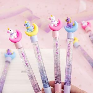 Pens 40 pcs/lot Unicorn Liquid Quicksand Gel Sequins Decorate Signature Pen Escolar Papelaria School Office Supply Promotional Gift