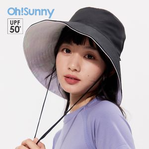 OhSunny Double-Sided Wearing Cap Solid Color Anti UV Sunscreen Bucket Hats For Women Summer Foldable Large Brim Fisherman Hat