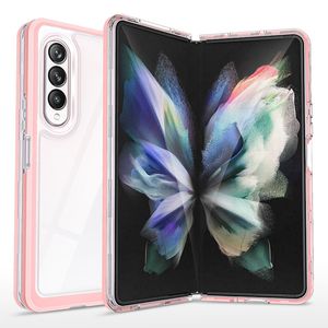 Ultra Clear Slim Cell Phone Cases for Samsung Galaxy Z Fold4 Fold3 Fold 4 5G 1.8MM Acrylic Electroplated PC TPU 3 in 1 Hybrid Transparent Protective Cover Simple Design