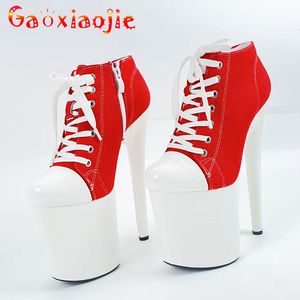 Boots Sexy Woman Denim 20CM Stiletto Heel Round Toe Platform Canvas Wear resisting Pole Dance Ankle Stripper Heels 230628