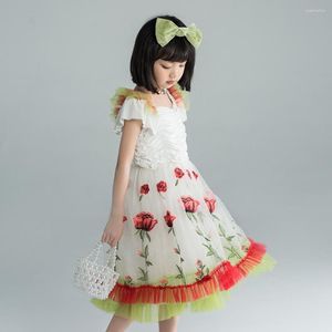 Abiti da ragazza Ricamo Party Girls Floral Bohemian Flower Dress Bambini Vintage Boho Mesh per bambini Vestido