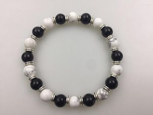 Pulseiras esportivas masculinas Strand Pedra natural branco Howlite Black Onxy pulseira contas redondas contas Yoga Mala