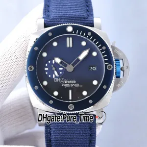 V7 47mm Nowe nurkowanie 01289 A2555 Automatyczne męskie zegarek niebieskie wybieranie bmg-tech stalowa obudowa Blue nylon/skórzane paski Zegarki Pure_Time PTPM A10B