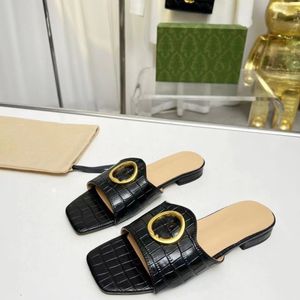 Women's nojum blondie crocodile slide slipper Black white leather Gold-toned hardware flat sole designer sandal women fashion luxury sandals 02