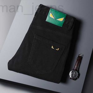 Men's Jeans designer High end European green label four season black jeans for young men's fashion trend, slim fitting small foot casual pants men MZZ0