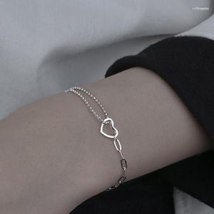 Charm Bracelets 2023 Fashion Hollow Double Layer Splice Bracelet Simple Silver Color Heart-shaped For Women Girls Party Jewelry Gifts