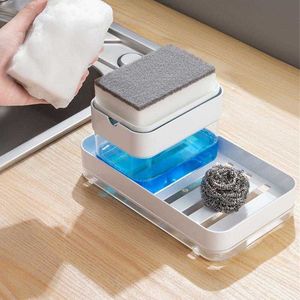 New Rustproof Cleaning Press Box Save Space Time Long Lasting Kitchen Wash Pot Dish Brush Large Capacity Soap Dispenser