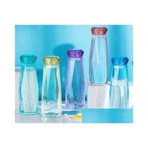 Vattenflaskor Gemstone Glass Bottle - 500 ml resevänlig klar med kreativ kristalldesign för sport och julklappar. Drop DH2P9
