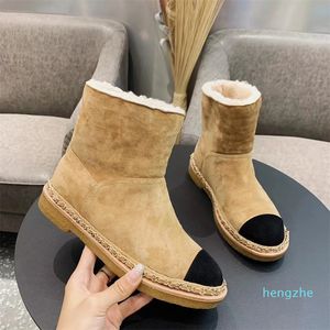 Designer Women Ankle Boots Fashion Suede Leather Warm Fur Woman Snow Boot Outfit Mixed Color Round Toe Combat