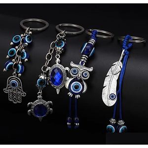 Key Rings Animal Turtle Owl Palm Evil Eyes Keychain Glass Keyring Blue Eye Pendant Ornament Keychains Party Gift Drop Delivery Jewelr Dhr8L