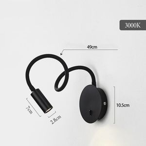 Lâmpada de parede LED 3W Spot Lights para leitura Free Bend Personality Moderno quarto interno livro de estudo de cabeceira 360° ajustável