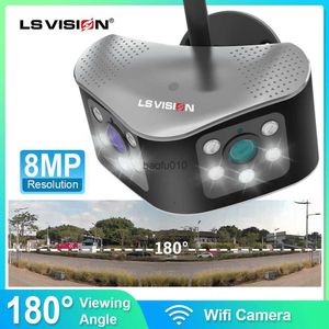 LS Vision Outdoor Camera 4K 8MP 6MP 180 Ultra Wide View Angle Angle Panoramic WiFiデュアルレンズワイヤレスセキュリティIPカメラ屋内L230619