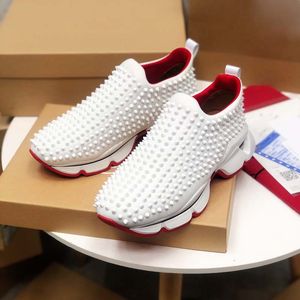 With Box Loubutins Christians Red-Bottomes Free Shipping 2023 New Riveted Thick Matsuke Sports Shoes Men Womens Genuine Leather Casual Little White Shoes Couple