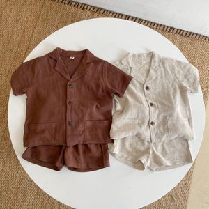 2023 verão atacado roupas infantis conjuntos de roupas para bebês meninos camisetas de linho casual tops roupas infantis casuais s11