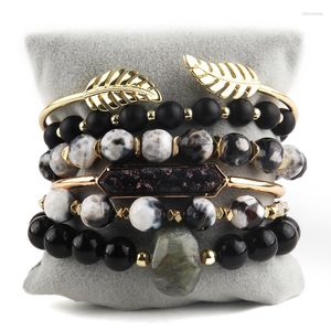 Strand RH Fashion Böhmen smycken Tillbehör Stone Pärled och Druzy Bangle 6pc Stack Stretch Armband Set for Women Gift