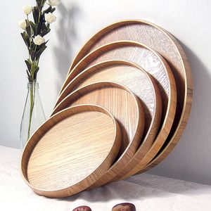 Decorative Plates Japanese Style Round Tray Food Serving Plate Wood Snack Deseert Teaboard ral Tea Server Dishes Drink Platter WF 230627