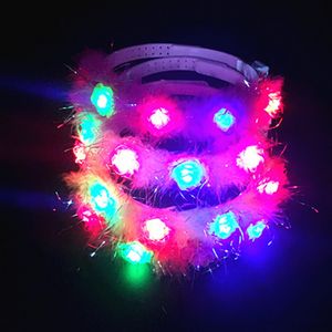 Colorful LED Flashing Flower Headband Light-Up Floral Garland Wreath Kids Adults Headwear Glow Party Supplies