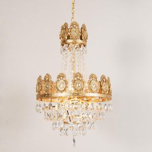 Hängslampor American Crystal Chandelier vardagsrum personlighet fransk krona järnkonst restaurang sovrum duplex villa butikslampa