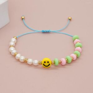 Link-Armbänder Go2boho im Sommer, modisches Design, Perlenarmband, Süßwasser-Lächeln-Charm, Heishi-Scheibe, Zubehör, Freundschaft, Boho-Schmuck