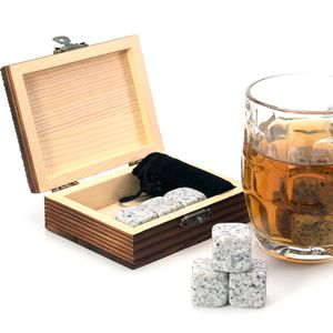 Bar Tools Whiskey Stones Set 9 Granite Rocks Wooden Box Velvet Bag Reusable Cooling Ice Cubes 230627