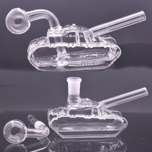 Tragbare TANK-Form 14 mm weibliche Glas-Ölbrenner-Bong-Wasserpfeifen Shisha mit männlichem Ölbrenner-Rohr, dickes berauschendes Recelyer-Aschefänger-Rigs zum Rauchen, 2 Stile