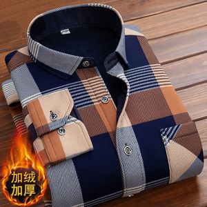 Men's Dress Shirts Autumn Winter Thicken Fleece Shirt Men Business Plaid Long Sleeve Warm Clothes Turn Down Collar Button Up Classic 230628