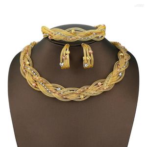 Necklace Earrings Set Africa Color High Quality Jewelry Women's Bracelet Hollow Out Pipe Design Fashion Classics Style Wedding